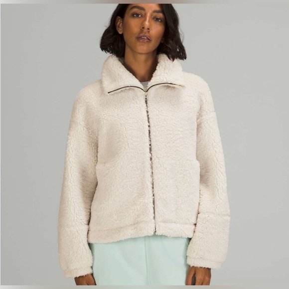 Lululemon Cinchable Fleece Zip-Up Teddy Outdoor Jacket White Opal Size 8 - Picture 1 of 8